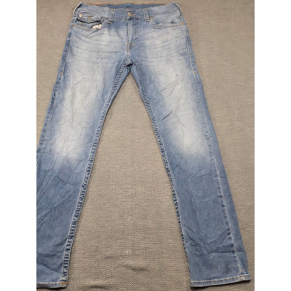 True Religion Mens Section Slim Light Wash Blue Denim Jeans Size 33‎ x 31